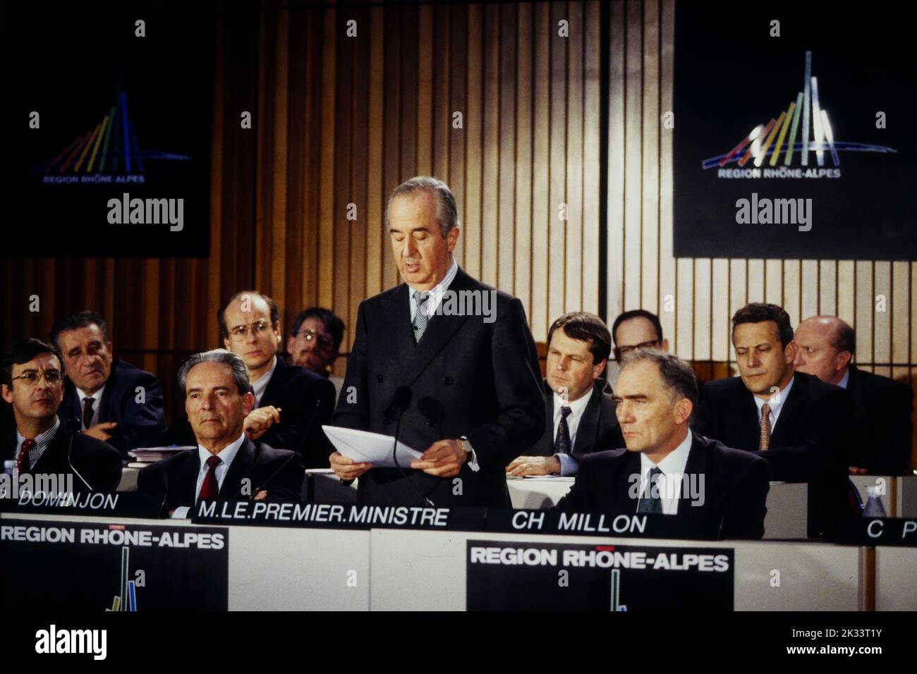 Edouard Balladur, französischer Premierminister, Regionalversammlung Rhone-Alpen, Charbonnieres, Frankreich Stockfoto