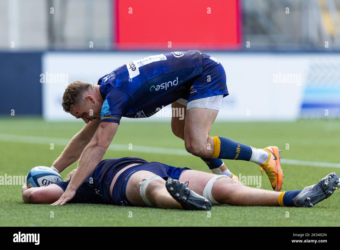 Während des Spiels der Gallagher Premiership gegen Newcastle Falcons im Sixways Stadium, Worcester, Großbritannien. 24. September 2022. (Foto von Nick Browning/News Images) in Worcester, Großbritannien am 9/24/2022. (Foto von Nick Browning/News Images/Sipa USA) Quelle: SIPA USA/Alamy Live News Stockfoto