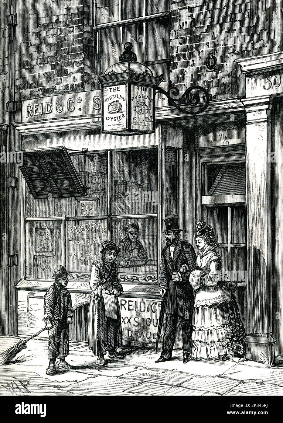 Pub in Covent Garden benannt nach einer pfeifenden Oyster, die im Pub verkauft wurde, Drury Lane Covent Garden 19. Century Illustration London Stockfoto