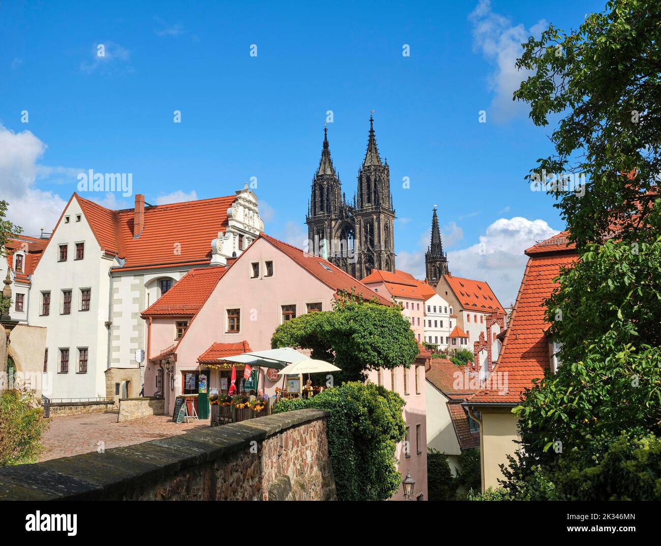 Rote Treppe und Meissener Dom, Burgberg, Meißen, Sachsen, Deutschland Stockfoto