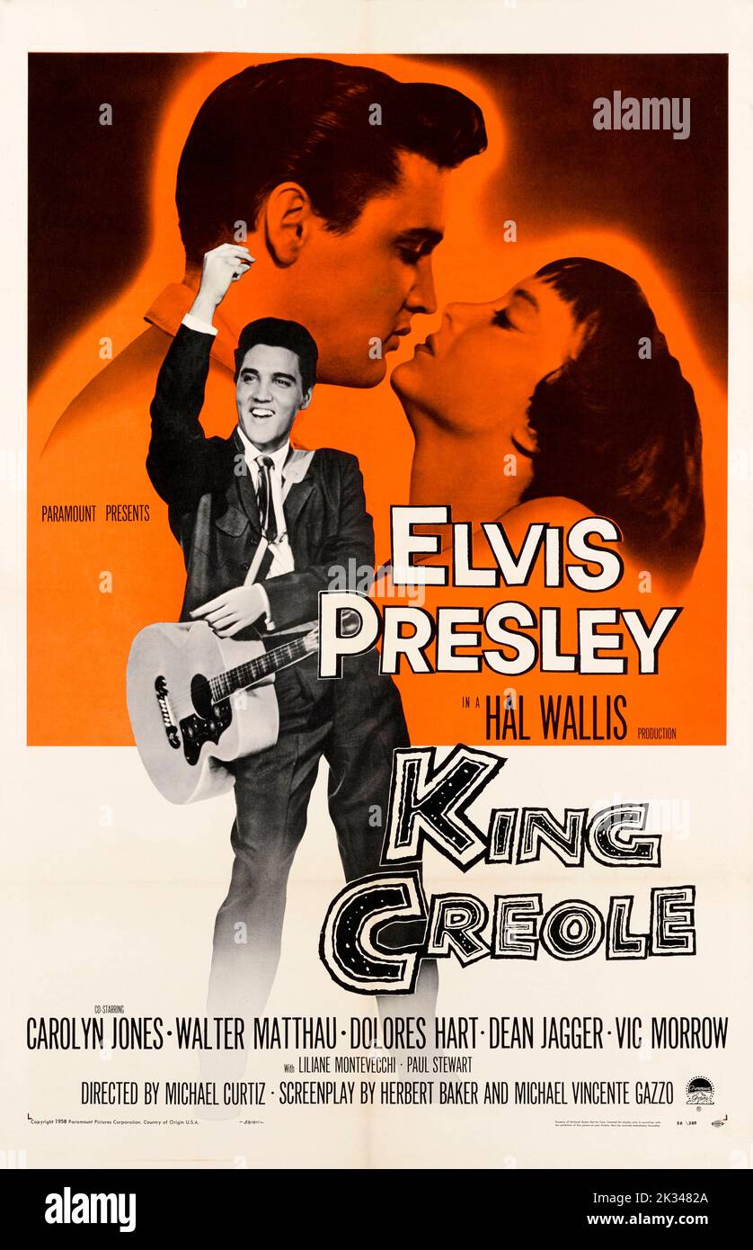King Creole 1958 Filmposter - mit Elvis Presley und Carolyn Jones. Regie: MICHAEL CURTIZ. Stockfoto