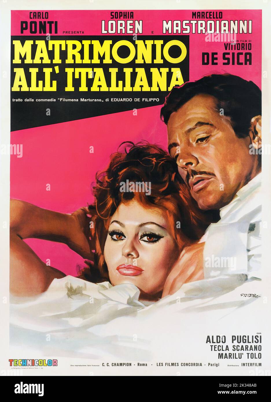 Vintage ITALIANA Film Poster - MATRIMONIO ALL' ITALIANA / HOCHZEIT ITALIENISCHER STIL (1964) mit Sophia Loren, Marcello Mastroianni. Stockfoto