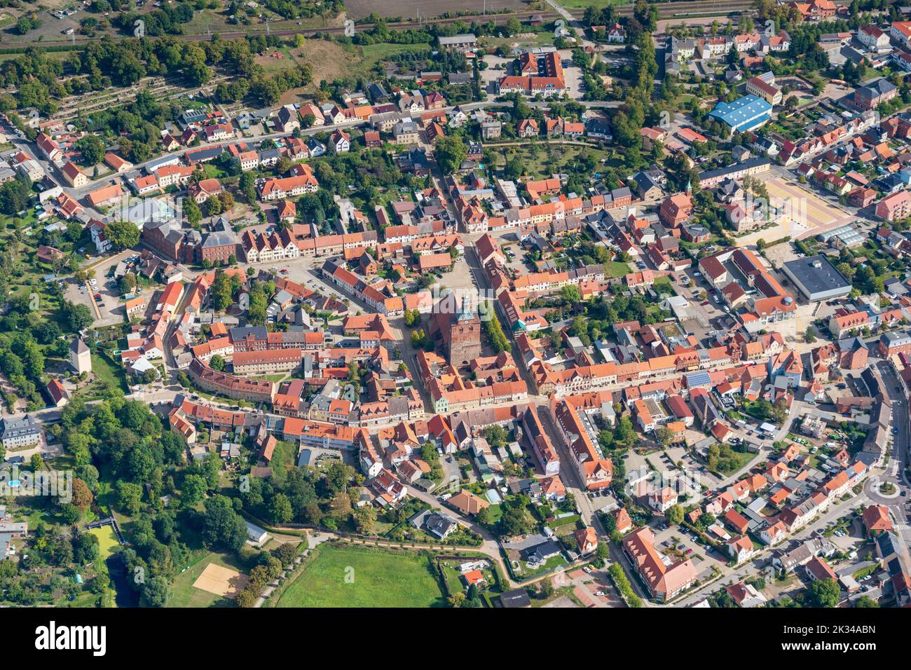 Luftaufnahme der Hansestadt Osterburg, Sachsen-Anhalt, Deutschland Stockfoto