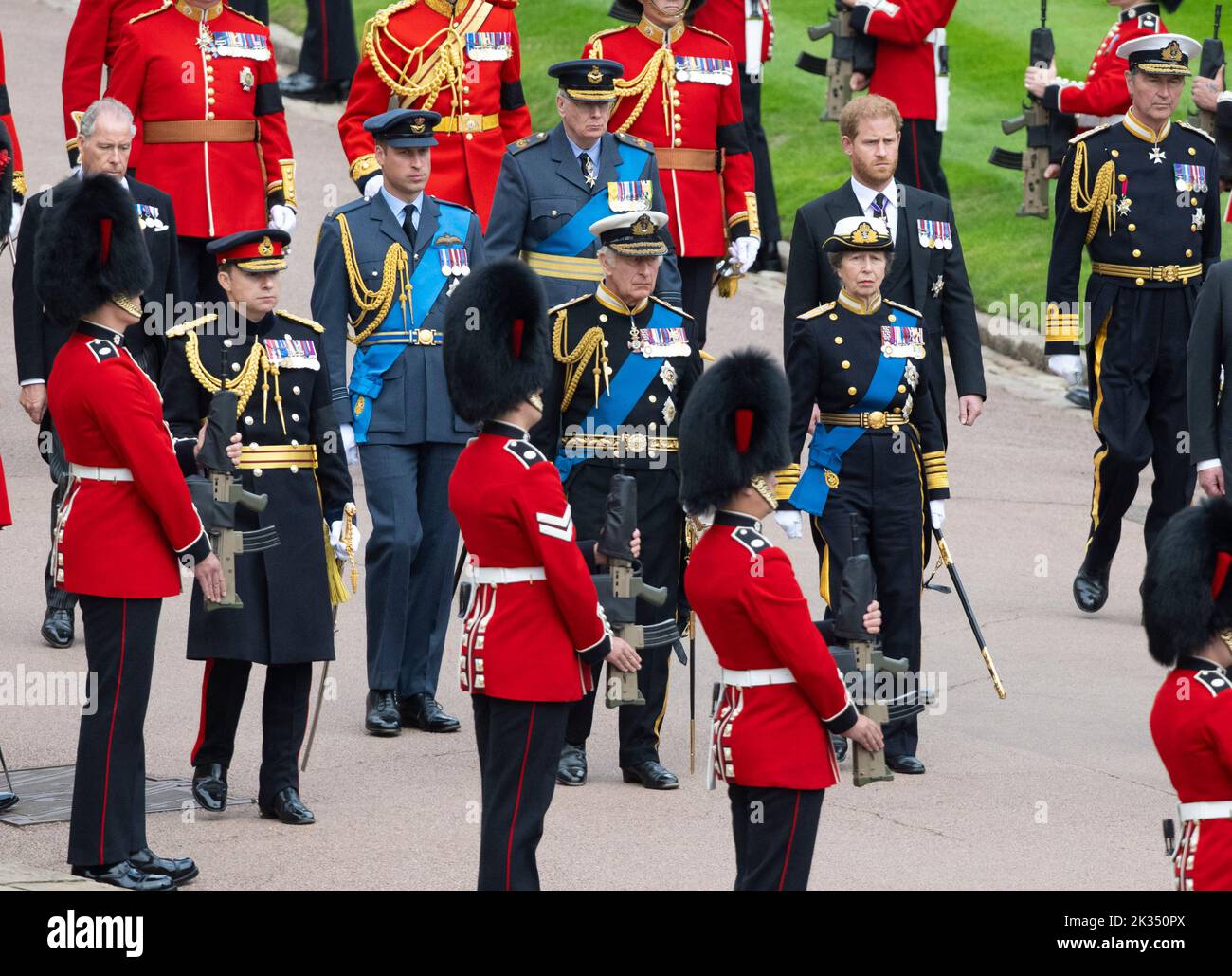 Windsor, England. VEREINIGTES KÖNIGREICH. 19. September 2022. König Charles ll, Prinzessin Anne, Prinzessin Royal, Prinz William, Prinz von Wales, David Armstrong-Jones, 2N Stockfoto