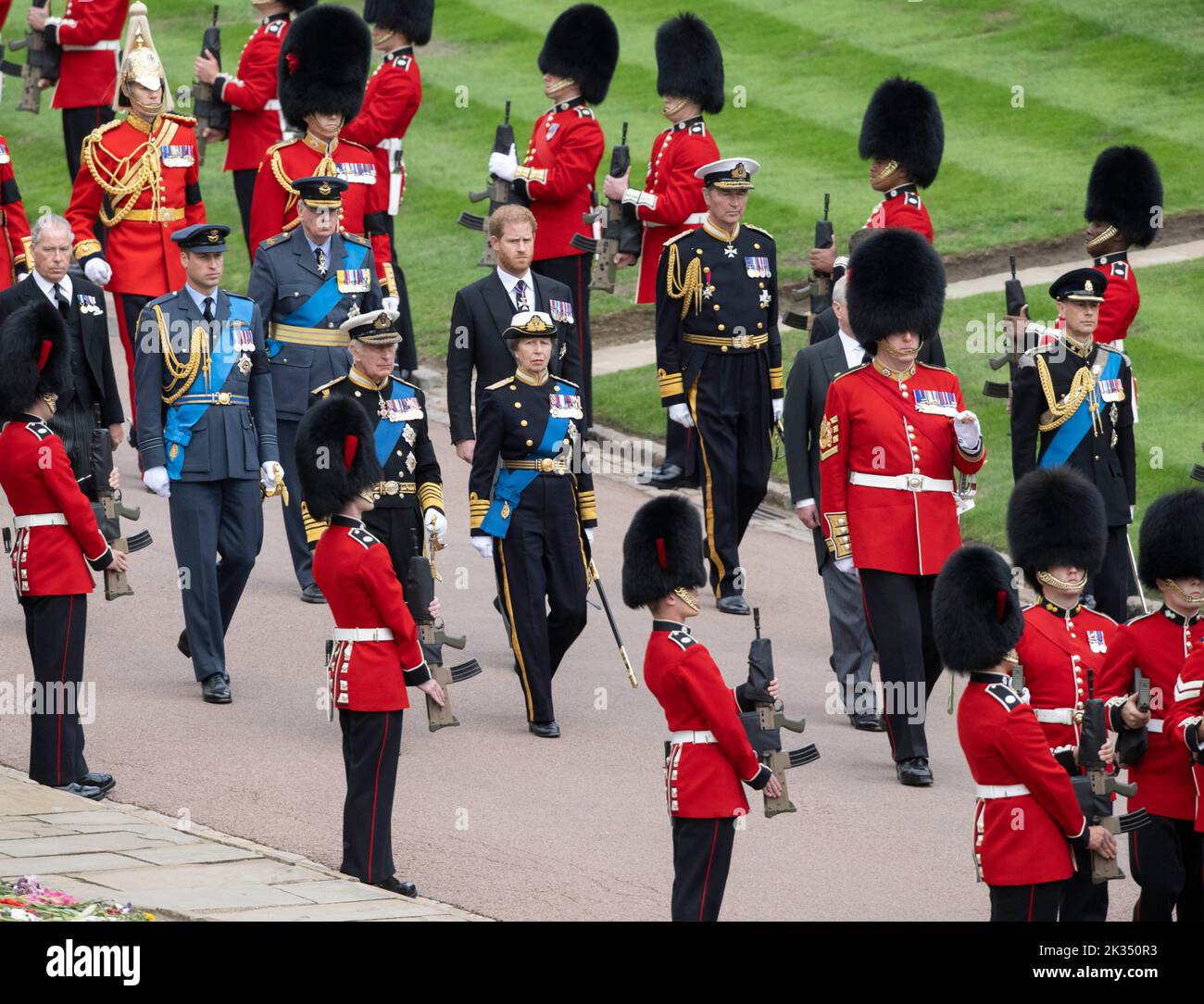 Windsor, England. VEREINIGTES KÖNIGREICH. 19. September 2022. König Charles ll, Prinzessin Anne, Prinzessin Royal, Prinz William, Prinz von Wales, David Armstrong-Jones, 2N Stockfoto