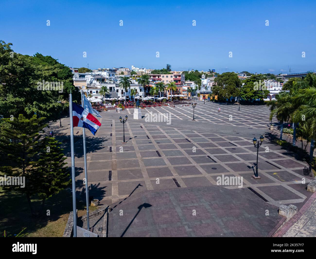 Wunderschöne Luftaufnahme des Alcazar Plaza und des Spanish plaza in Santo Domingo - Dominikanische Republik Stockfoto