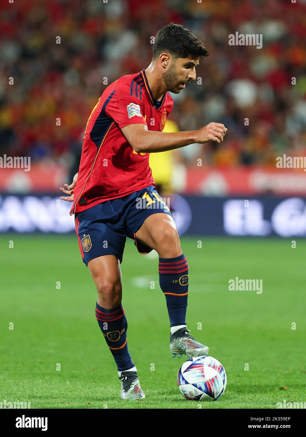 Marco Asensio aus Spanien in Aktion während der UEFA Nations League Ein Spiel der Gruppe 2 zwischen Spanien und der Schweiz in La Romareda am 24. September 2022 in Zaragoza, Spanien Stockfoto