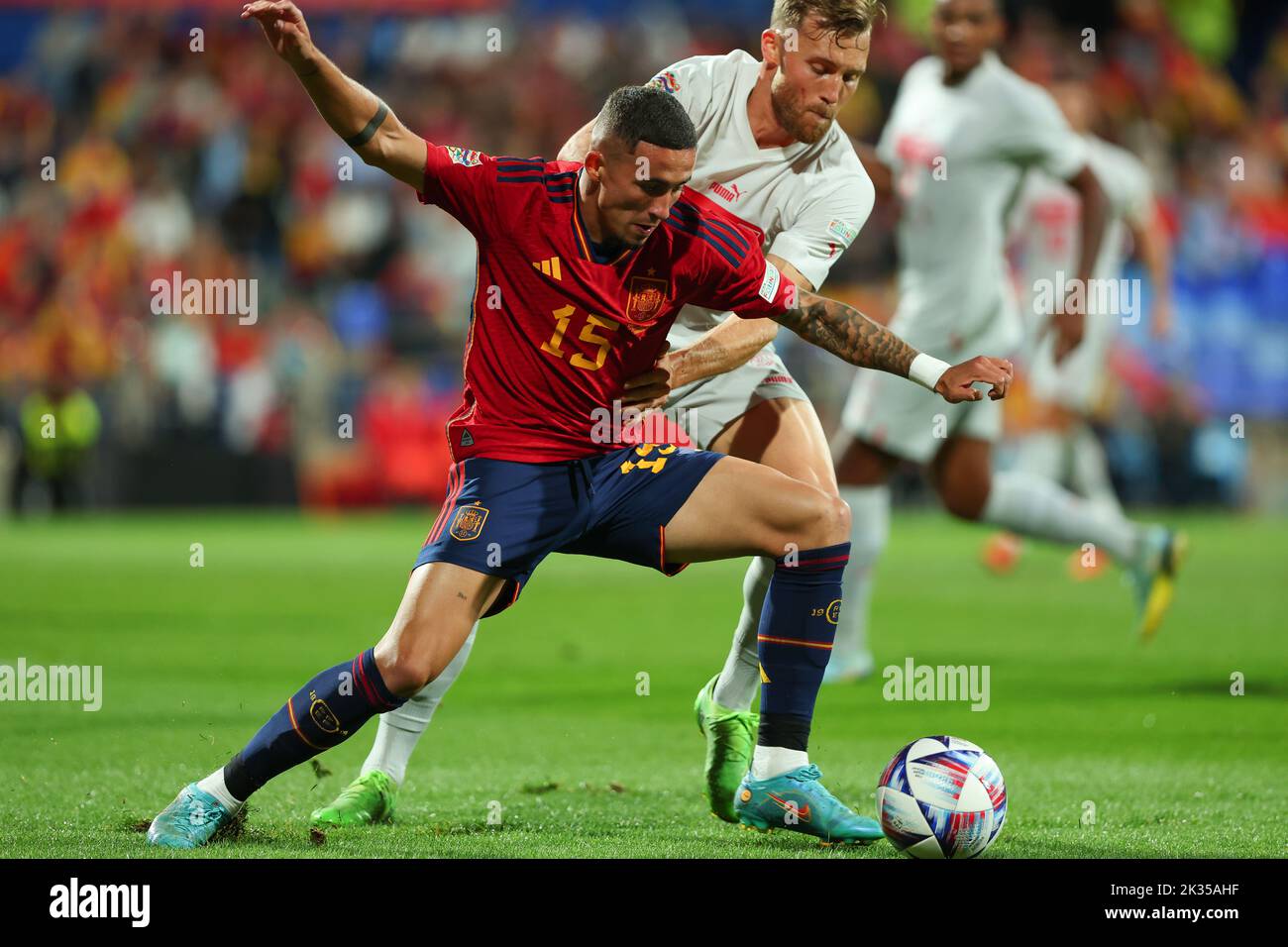 Yeremy Pino aus Spanien in Aktion während der UEFA Nations League Ein Spiel der Gruppe 2 zwischen Spanien und der Schweiz in La Romareda am 24. September 2022 in Zaragoza, Spanien Stockfoto