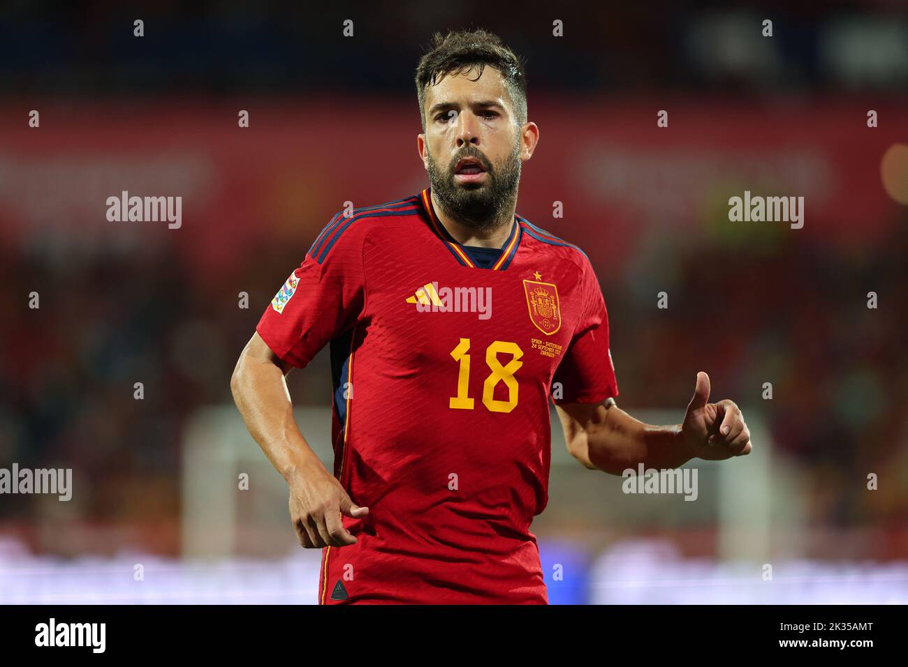 Jordi Alba aus Spanien während der UEFA Nations League Ein Spiel der Gruppe 2 zwischen Spanien und der Schweiz in La Romareda am 24. September 2022 in Zaragoza, Spanien Stockfoto