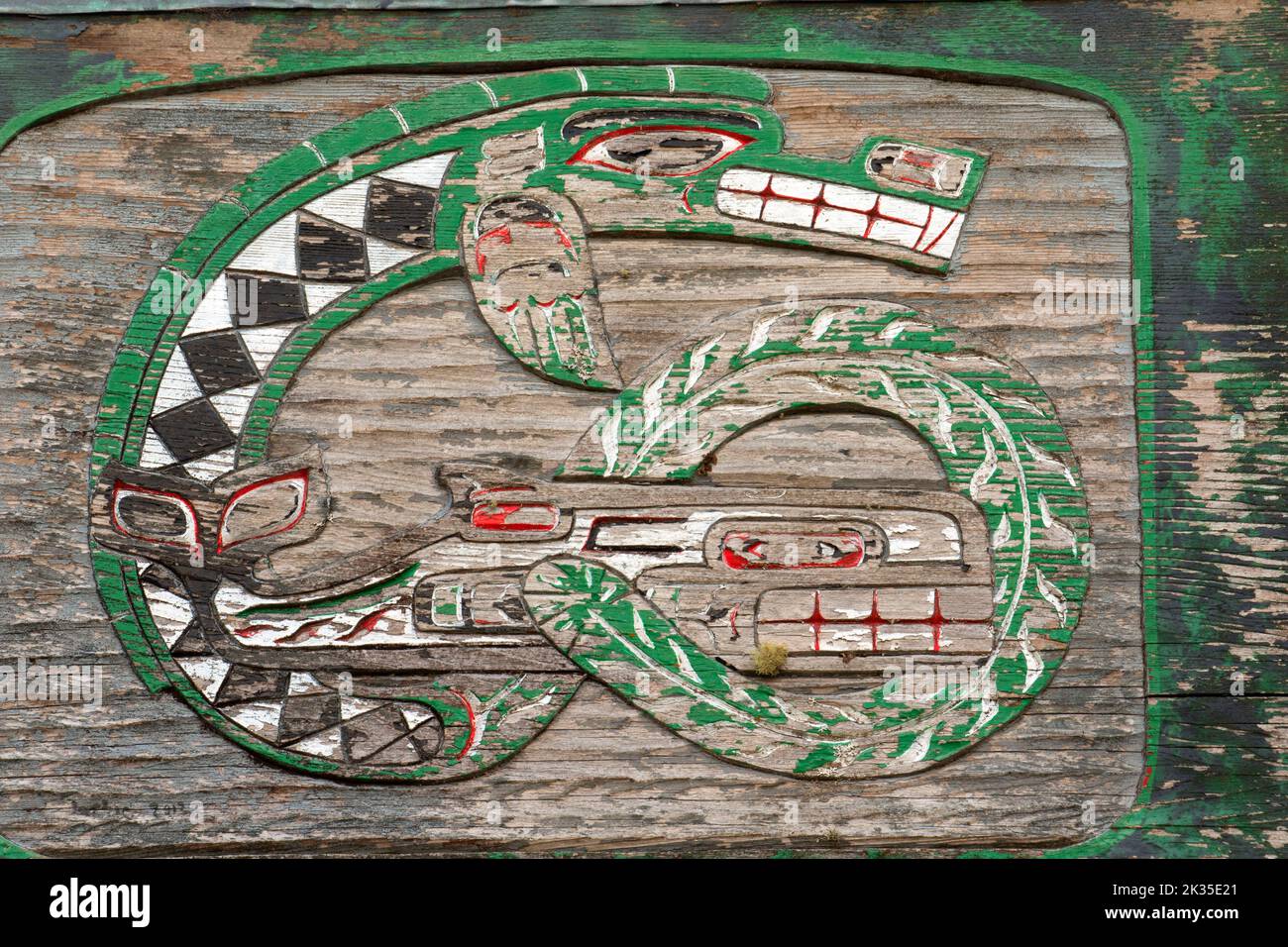 Indianische Kunsttafel, Neah Bay, Makah Indian Reservation, Washington Stockfoto