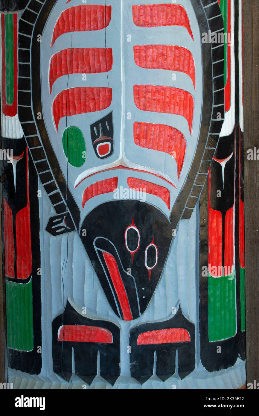 Indianische Totem am Hobuck Beach, Neah Bay, Makah Indian Reservation, Washington Stockfoto