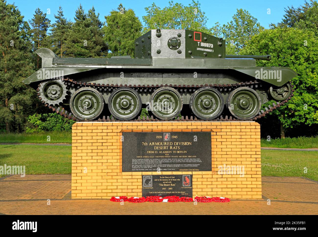 Desert Rats Memorial, 7. Armoured Division, Tank, WW2, Thetford Forest, Norfolk, England, Großbritannien 2 Stockfoto