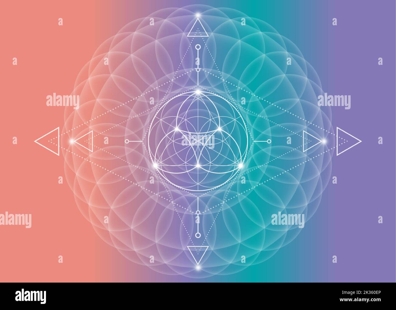 Heilige Geometrie, Blume des Lebens, Lotusblumen-Mandala. Neon Vintage-Logo Symbol für Harmonie und Balance, leuchtender geometrischer Ornament, Yoga-Relax-Schild Stock Vektor