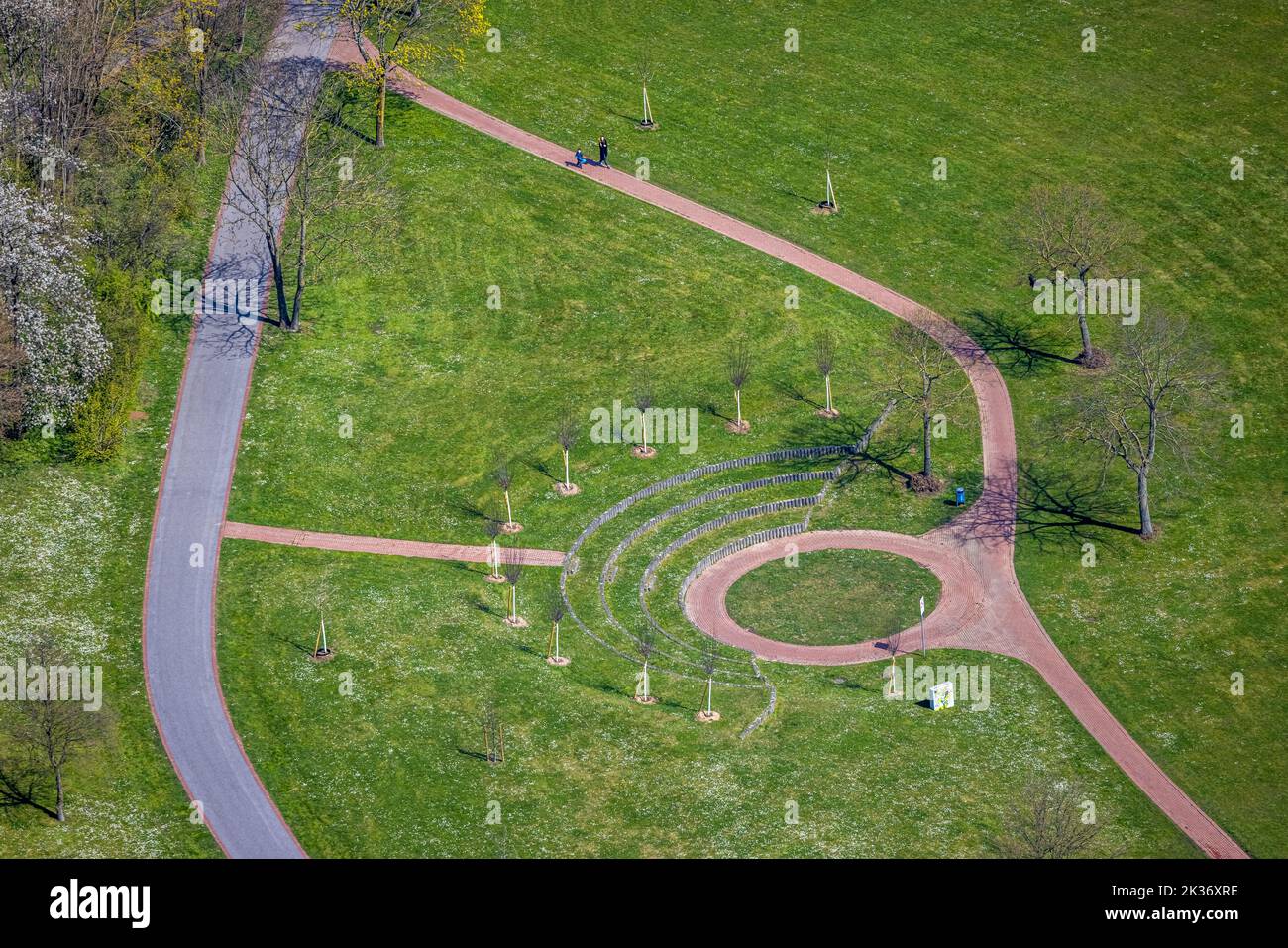 Luftaufnahme, Rastplatz im Hamecke Park, Altenhagen, Hagen, Ruhrgebiet, Nordrhein-Westfalen, Deutschland, DE, Europa, Formen und Farben, Aerial Photograp Stockfoto