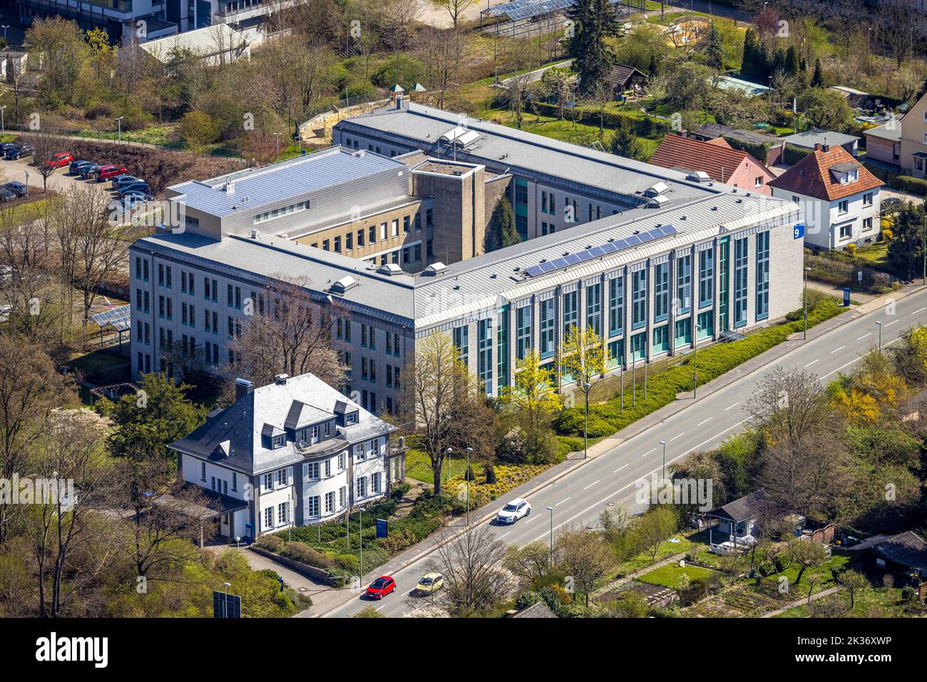 Luftaufnahme, FernUniversität Campus Hagen, Universitätsviertel, Hagen, Ruhrgebiet, Nordrhein-Westfalen, Deutschland, Bildung, Bildungseinrichtung, Stockfoto