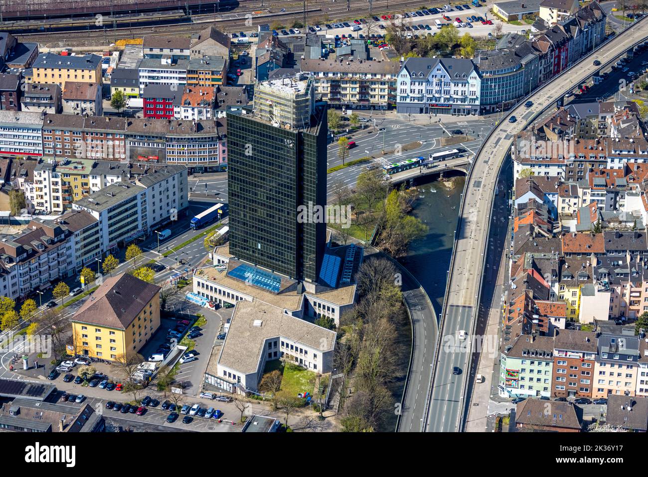 Luftbild, Arbeitsagentur, Dacharbeiten, Mittelstadt, Hagen, Ruhrgebiet, Nordrhein-Westfalen, Deutschland, Arbeitsamt, Behörde, DE, Europa, Stockfoto