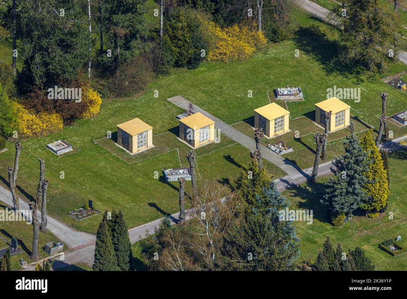 Luftaufnahme, Rembergfriedhof, Urnengräber, Mittelstadt, Hagen, Ruhrgebiet, Nordrhein-Westfalen, Deutschland, Begräbnisstätte, DE, Europa, Cemeter Stockfoto