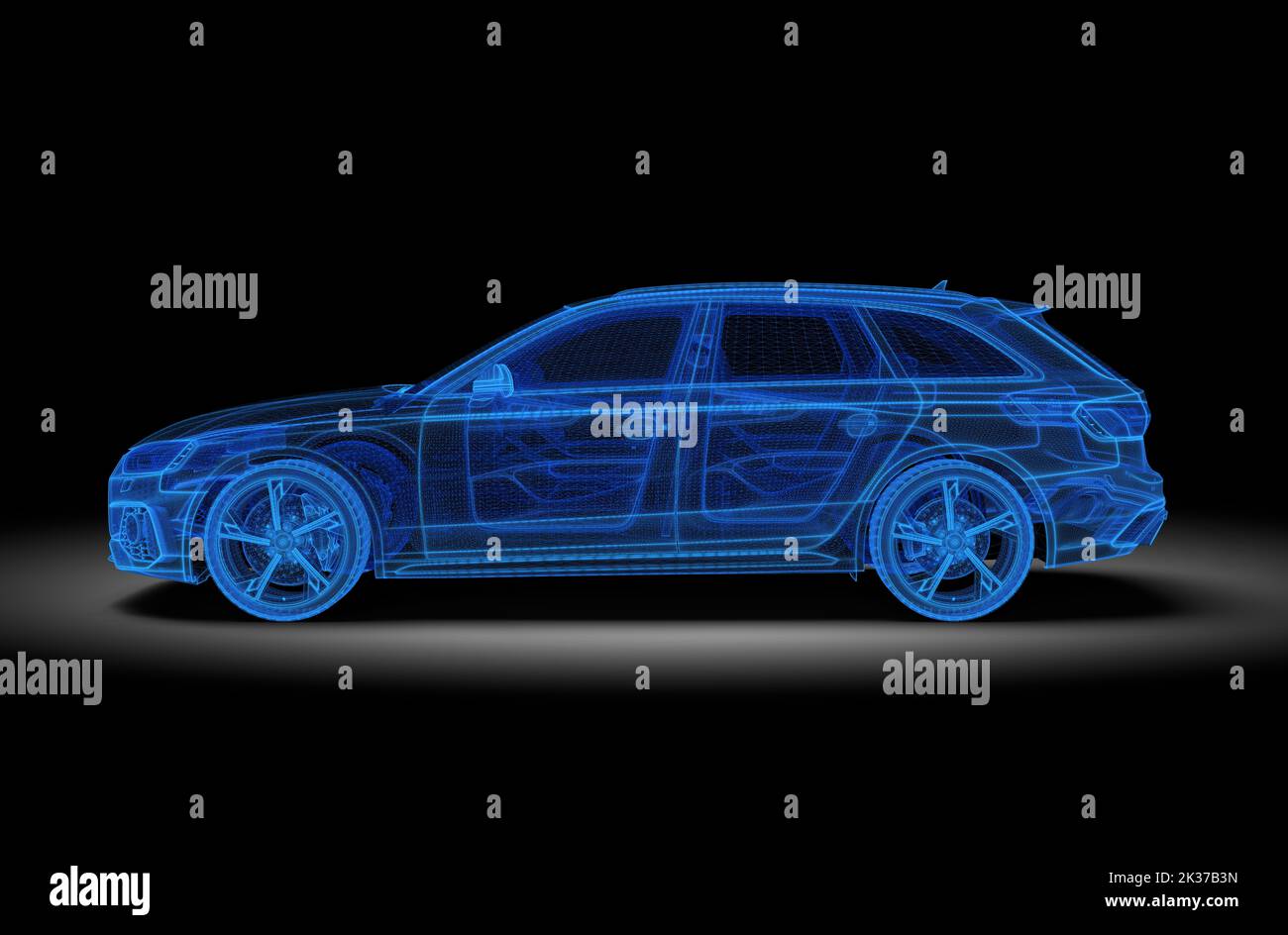 Schwarz und Drahtmodell generische und nicht-Marken-Auto. 3D Abbildung Stockfoto