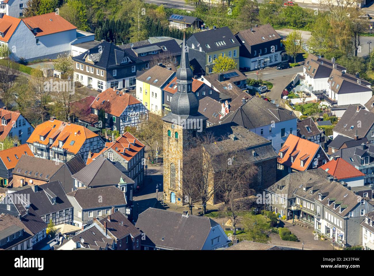 Luftaufnahme, Evang. Zwiebelturm Kirche Niederritzhövel, Sprockhövel, Ruhrgebiet, Nordrhein-Westfalen, Deutschland, Kultstätte, DE, Europa, Faith Com Stockfoto