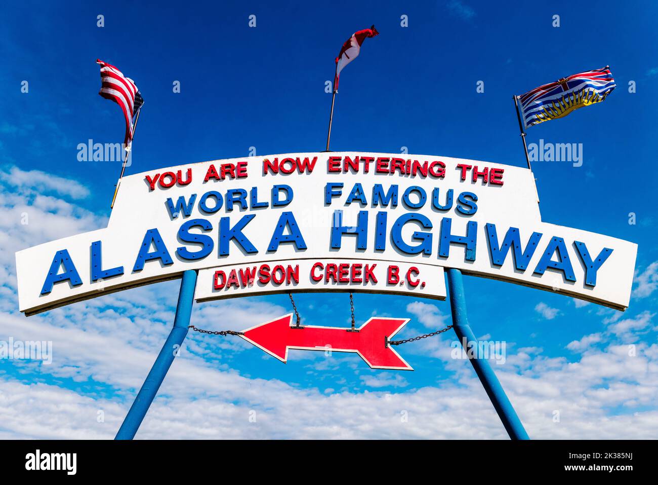 Beschilderung zum Beginn des Alaska Highway; Dawson Creek; British Columbia; Kanada Stockfoto
