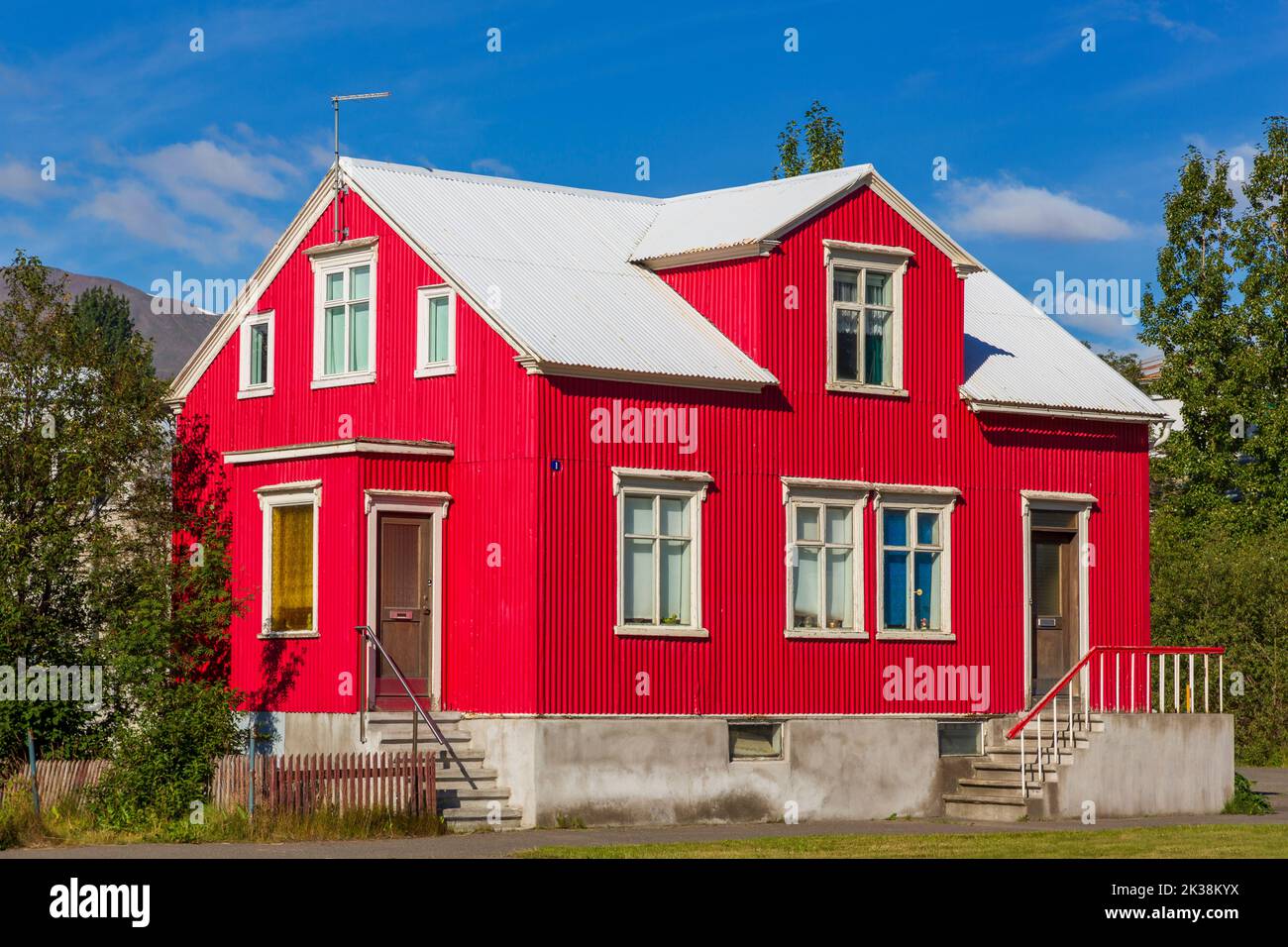 Buntes Haus, Akureyri, Island, Europa Stockfoto