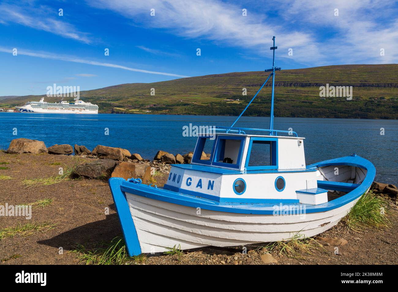 Angelboot, Akureyri, Island, Europa Stockfoto