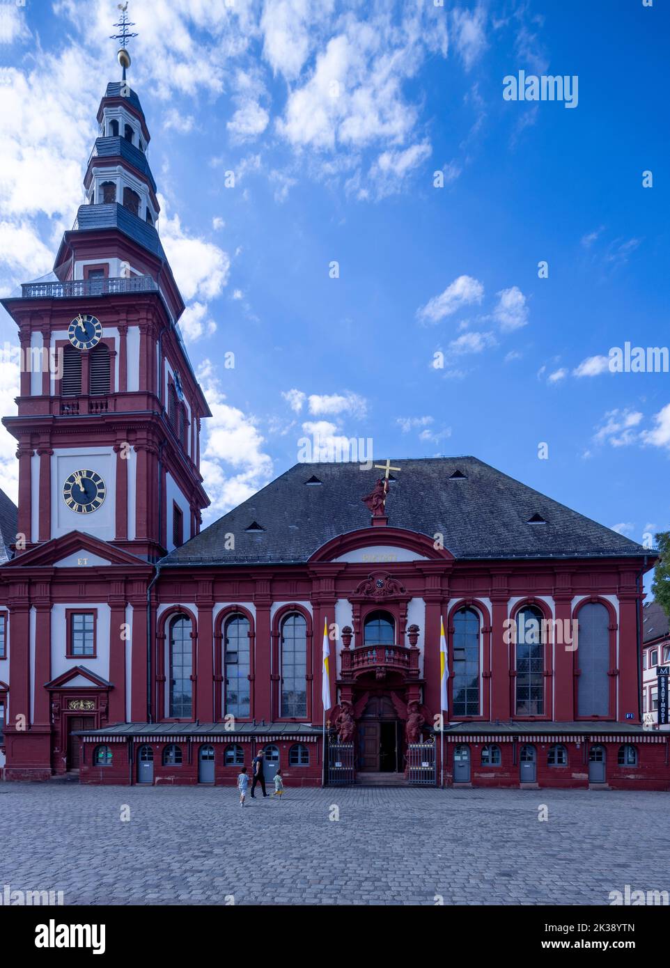 Altes Rathaus und St. Sebastians Kirche am Marktplatz, Mannheim, Deutschland Stockfoto