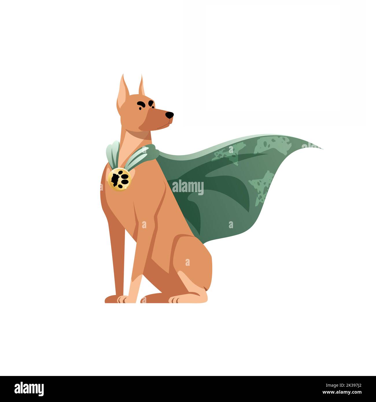 Illustrationen eines niedlichen braunen Rottweller- Hundes, eines, Charakter, Maskottchen, sitzend, Isoliert, Umhang, Übermensch, Schäferhund, streng, Dobermann Stockfoto
