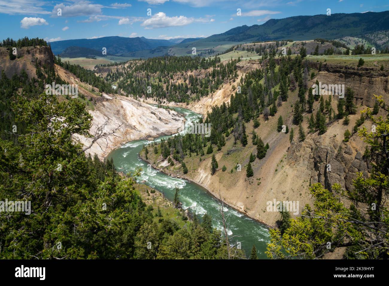 Blick auf den Yellowstone River vom Calcite Springs Overlook im Yellowstone National Park Wyoming Stockfoto