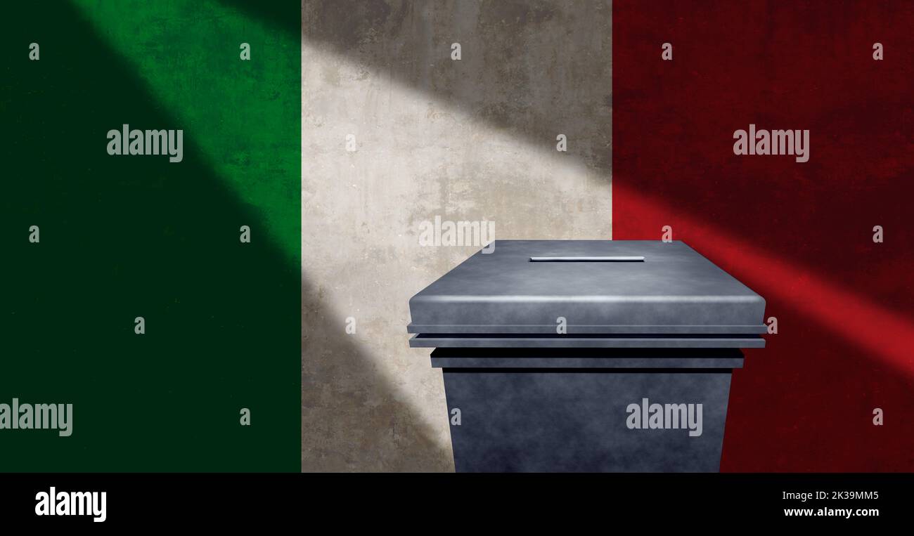 Wahl in Italien und Abstimmung für die Wahl Italiens als Demokratiekonzept mit Licht leuchtet auf einem Wahllokal während einer Wahl als demokratisch Stockfoto