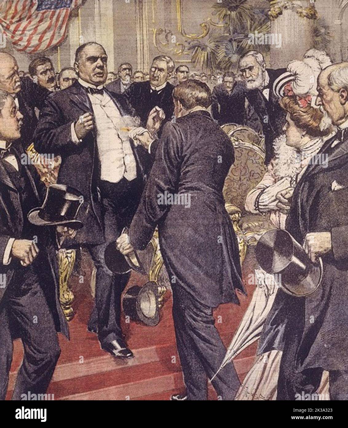 Eine Illustration der Erschießung von Präsident William McKinley, von Leon Czolgosz am 6.. September 1901. Stockfoto