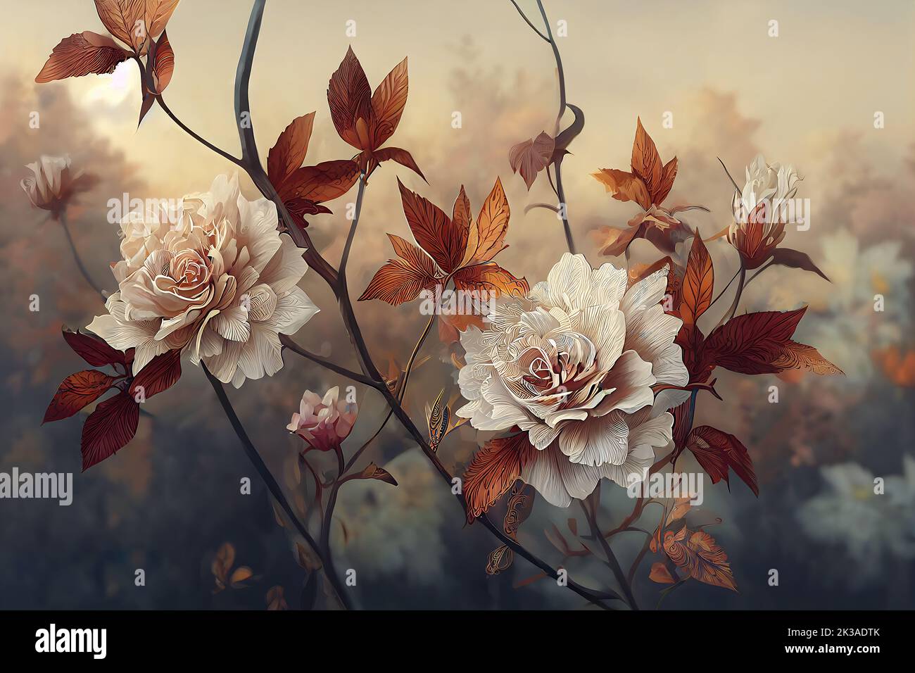 Illustration eines digitalen Gemäldes mit einem schönen floralen Ornament. Digitale Kunst Stockfoto