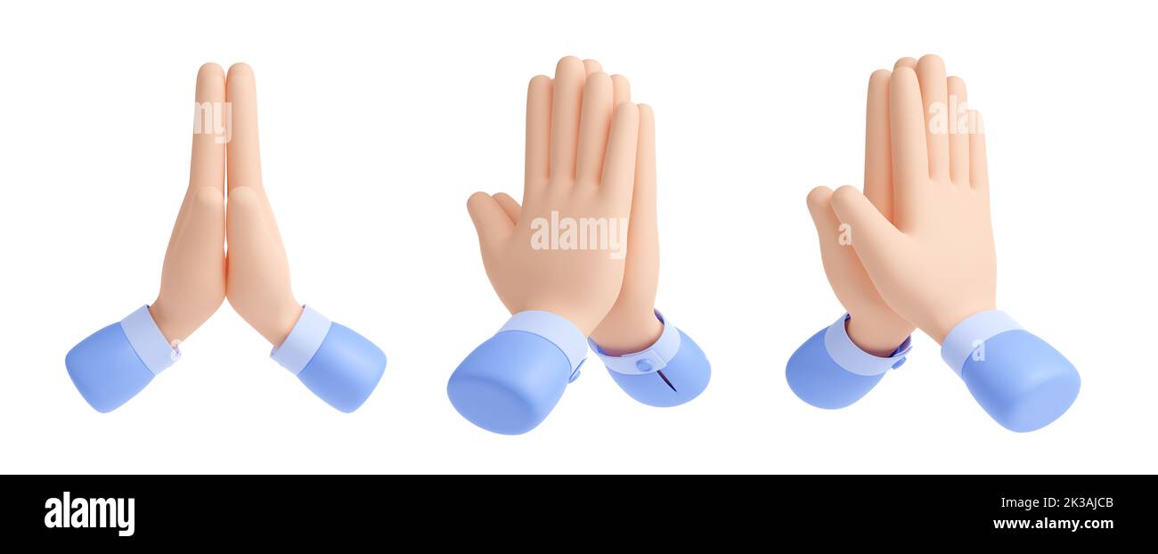 Betet, sorry Hände Geste 3D rendern Symbole. Gebetsarme vorne und ...