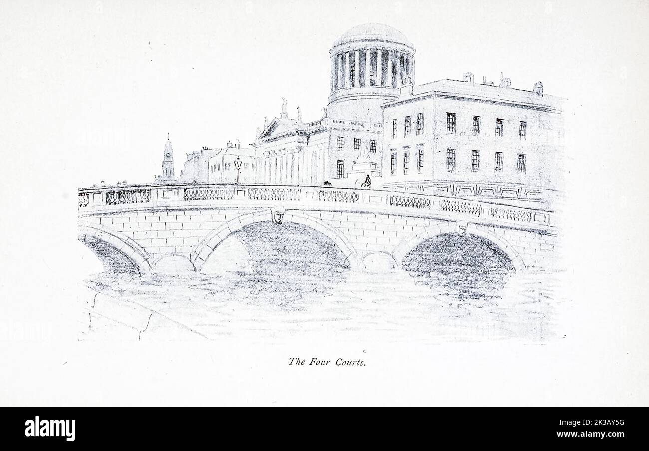 The Four Courts, Dublin illustriert von Hugh Thomson aus dem Buch „The Famous Cities of Ireland“ von Gwynn, Stephen Lucius, Herausgeber: Dublin, Maunsel & Co., ; New York, The Macmillan Co 1915 Stockfoto