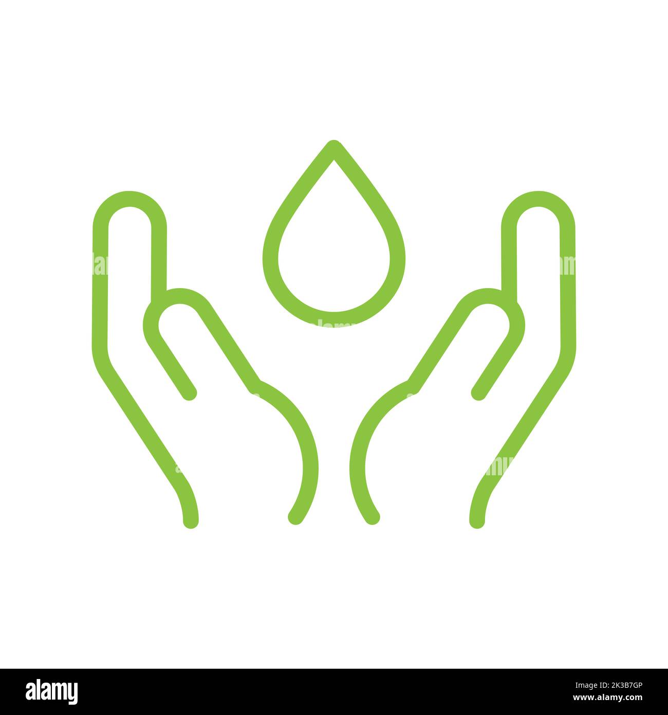 Vektorsymbol für menschliche Hände und Wassertropfen. Erneuerbare, alternative Energien erhalten ein umrissene Symbol. Stock Vektor