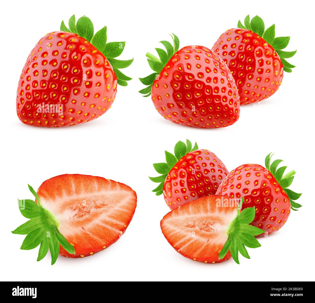Erdbeere isoliert auf weißem Hintergrund, Schnittpfad, volle Schärfentiefe Stockfoto