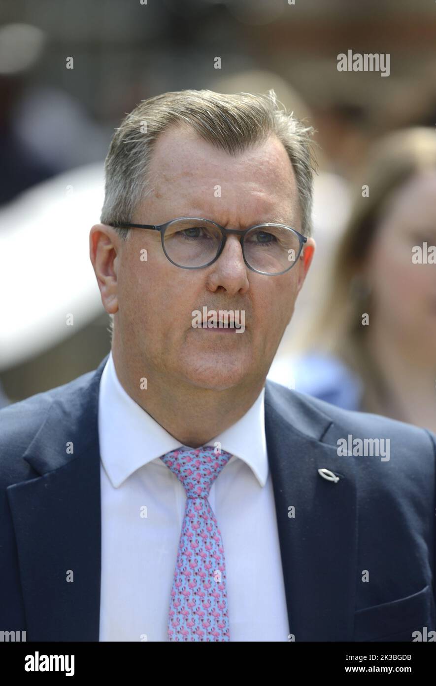 Sir Jeffrey Donaldson, Parlamentsabgeordneter (DUP: Lagan Valley), Vorsitzender der Demokratischen Unionis-Partei, Westminster, Juli 2022 Stockfoto