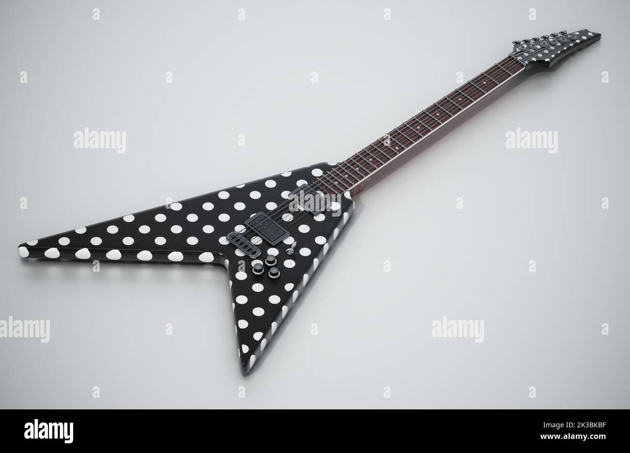 Flying V E-Gitarre. 3D Abbildung. Stockfoto