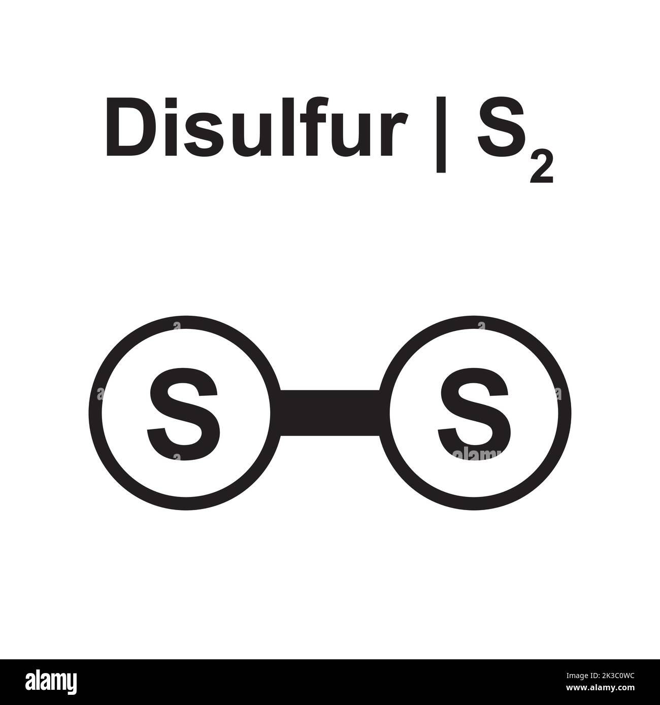 Molekulares Modell des Disulphur-Moleküls (S2). Vektorgrafik. Stock Vektor