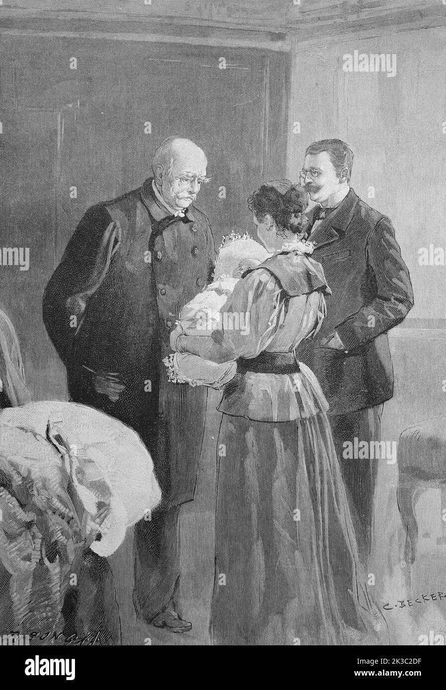 Der Stammhalter Herbert des Otto Eduard Leopold von Bismarck-Schönhausen, 1. 1815. Bis 30. April. Juli 1898, deutscher Politiker und Staatsmann, wird präsentiert / der Stammvater Herbert von Otto Eduard Leopold von Bismarck-Schönhausen, 1. April 1815-30. Juli 1898, deutscher Politiker und Staatsmann, wird präsentiert, historisch, digital restaurierte Reproduktion einer Originalvorlage aus dem 19. Jahrhundert, genaues Originaldatum nicht bekannt / historische, digital verbesserte Reproduktion eines Originals aus dem 19.. Jahrhundert, Stockfoto