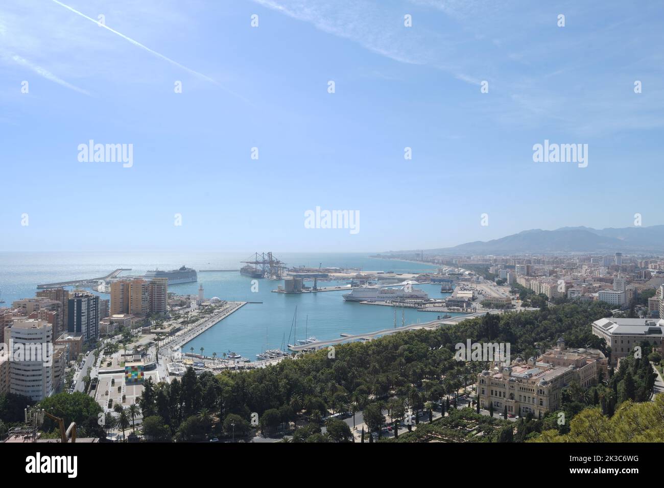 Malaga Hafen von Gibralfaro Aussichtspunkt, Malaga, Spanien Stockfoto