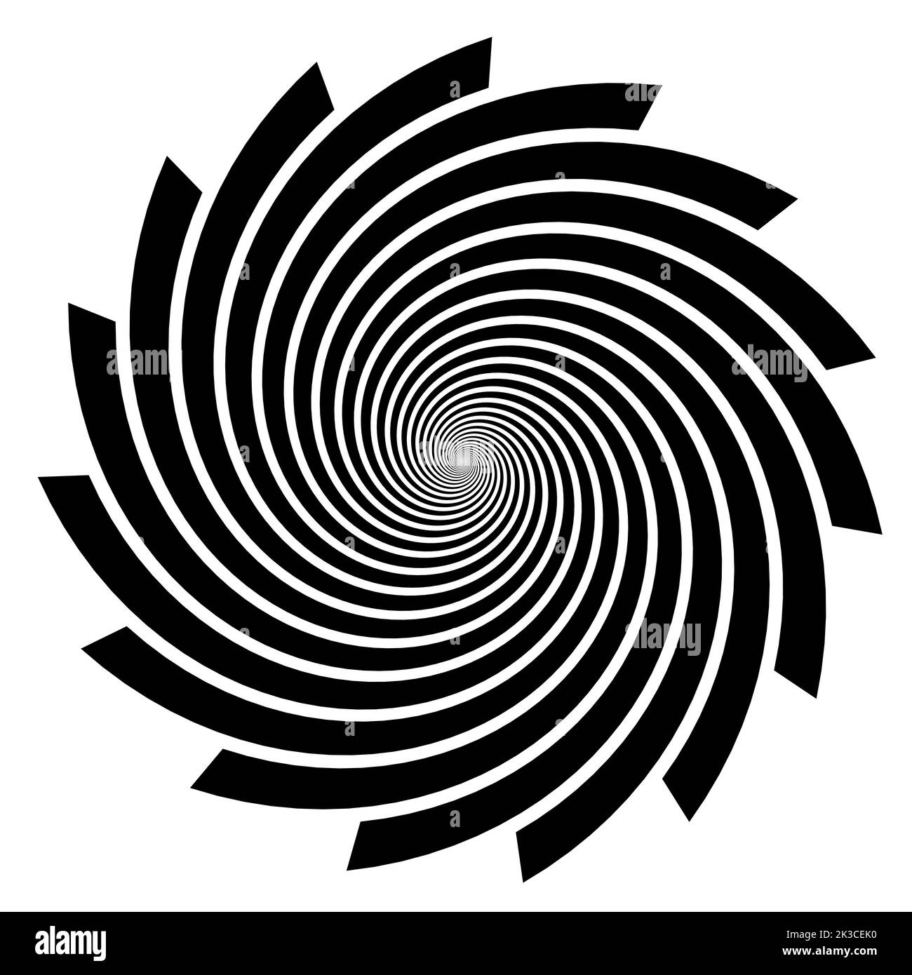 Spiralform isoliert auf weißem Hintergrund, schwarz-weiße Spiralikon-Illustration Stockfoto