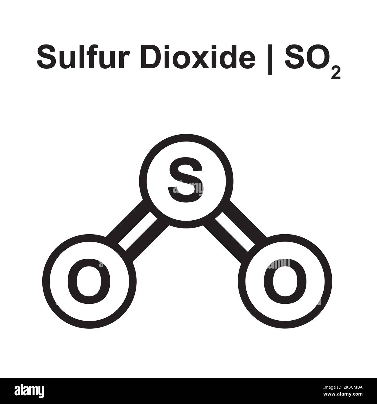 Molekulares Modell des Schwefeldioxid-Moleküls (SO2). Vektorgrafik. Stock Vektor