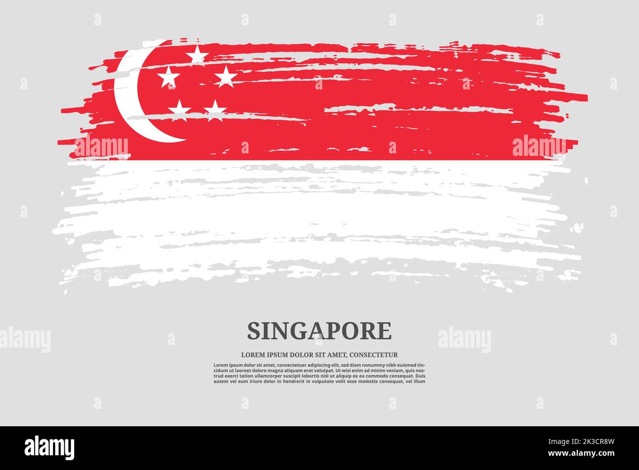 Singapur-Flagge mit Pinselstrich-Effekt und Informationstextplakat, Vektorhintergrund Stock Vektor