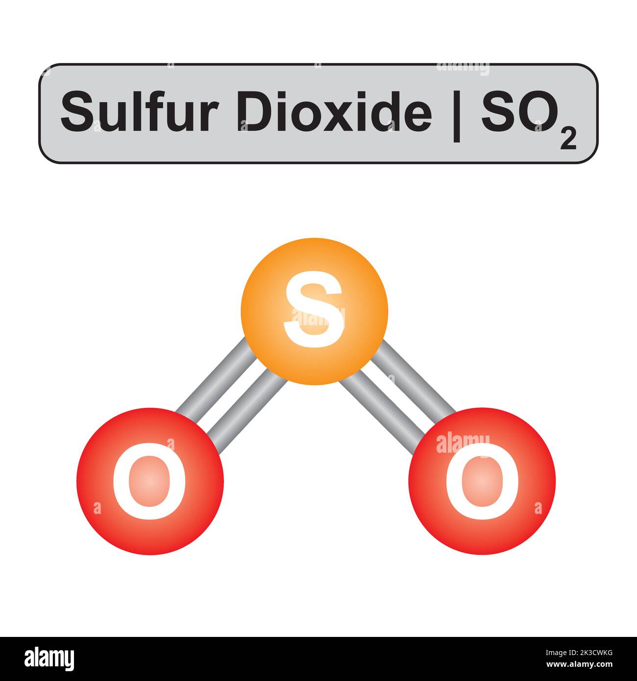 Molekulares Modell des Schwefeldioxid-Moleküls (SO2). Vektorgrafik. Stock Vektor