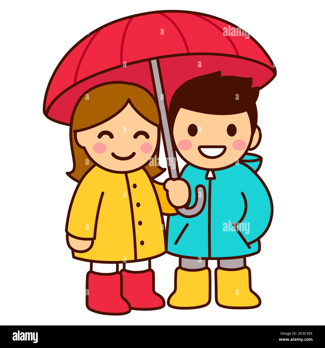Cute Cartoon Zeichnung Von Jungen Und M dchen Mit Regenschirm Zwei cute-cartoon-zeichnung-von-jungen-und-m-dchen-mit-regenschirm-zwei
