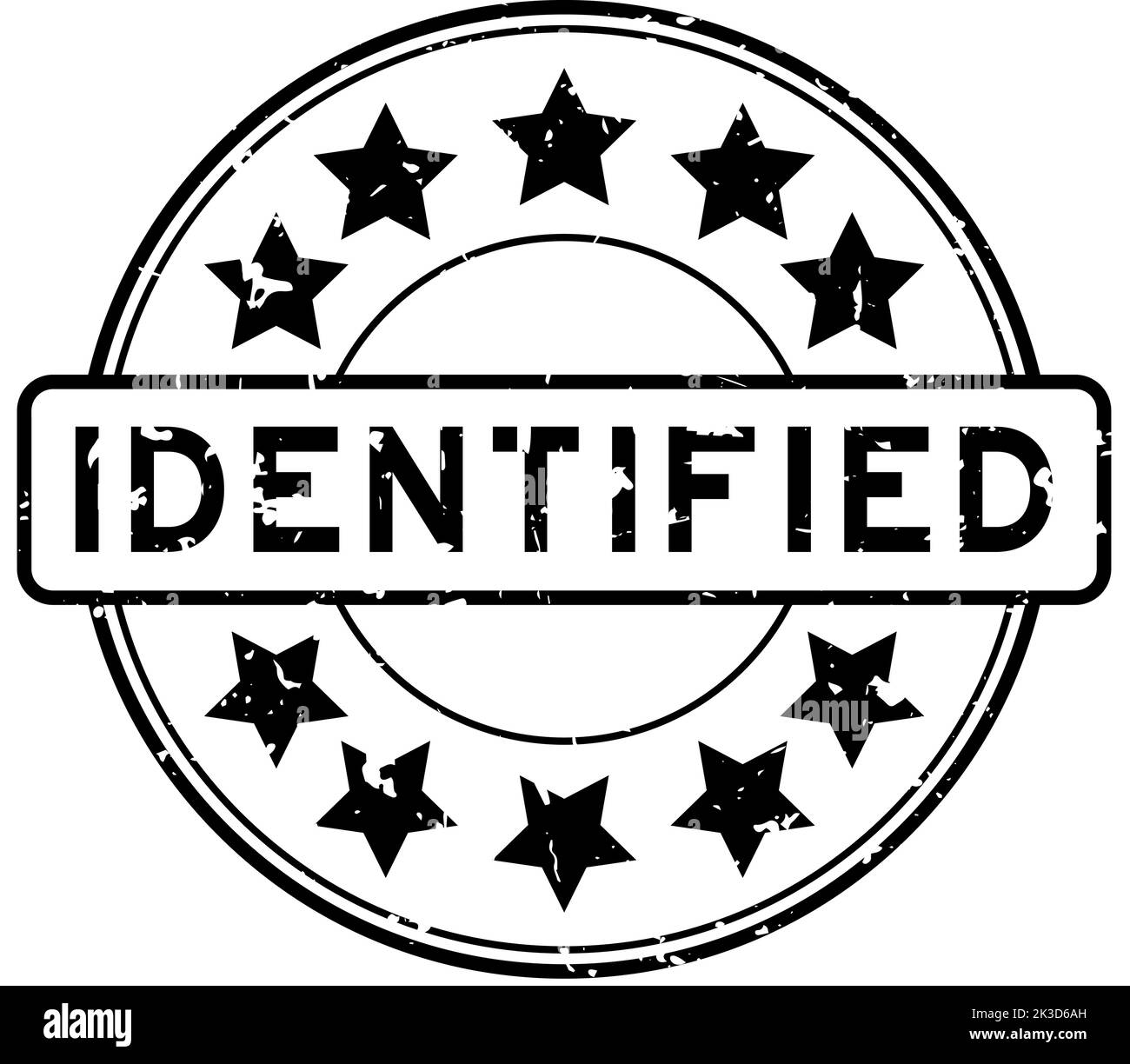Grunge schwarz identifiziertes Wort mit Stern-Symbol rund Gummi-Siegel-Stempel auf weißem Hintergrund Stock Vektor