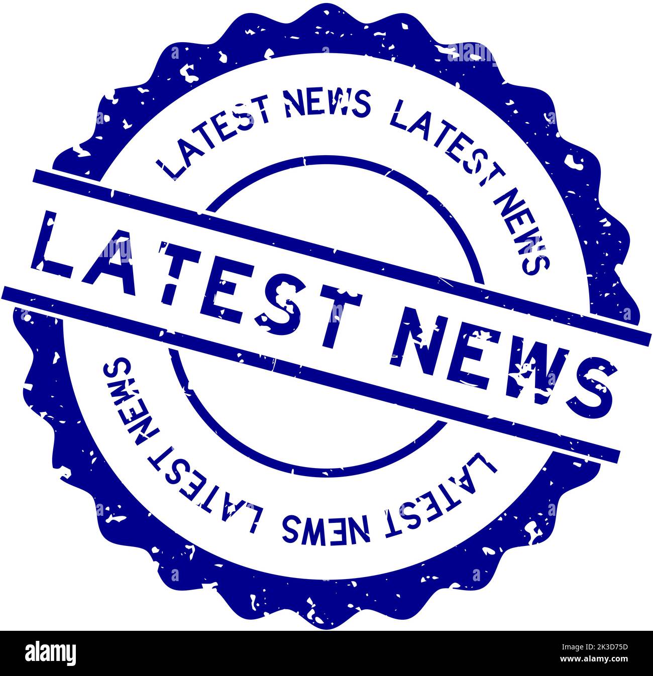 Grunge blau neueste Nachrichten Wort rund Gummi-Siegel-Stempel auf weißem Hintergrund Stock Vektor