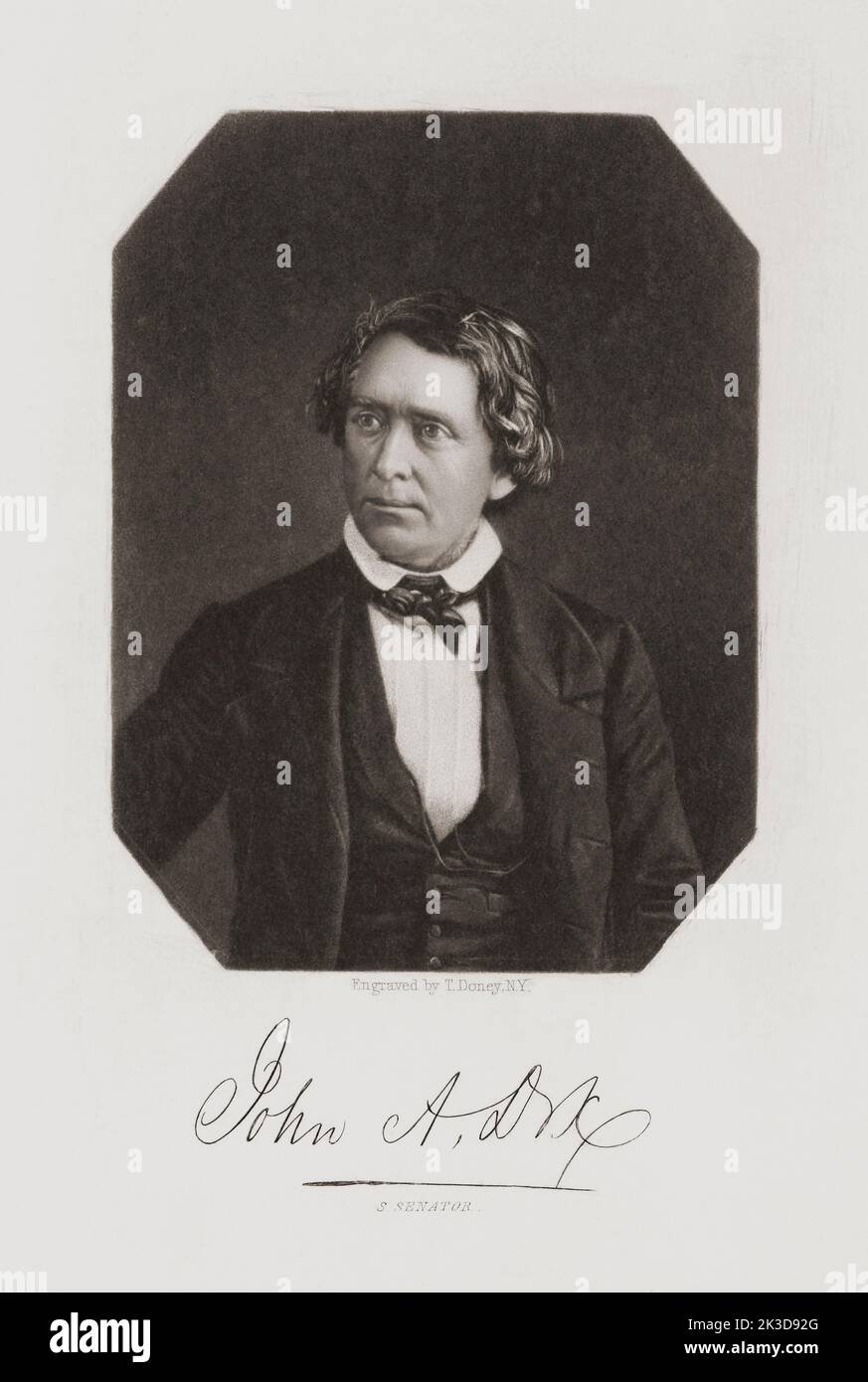 John Adams Dix, 1798 – 1879. Amerikanischer Politiker. Er war Finanzminister und Gouverneur von New York 24.. Während des Bürgerkrieges diente er als Generalmajor der Union. Nach einem Stich von Thomas Doney. Stockfoto