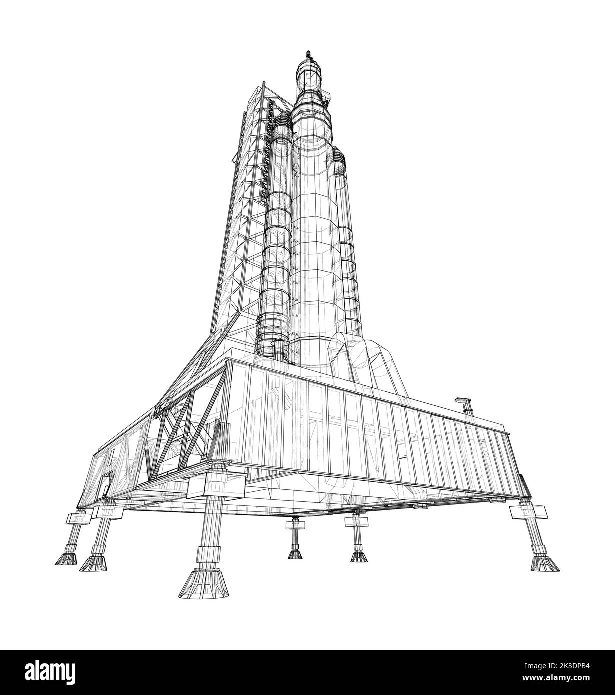 Space Rocket auf der Startrampe. Vektorrendering von 3D Stock Vektor